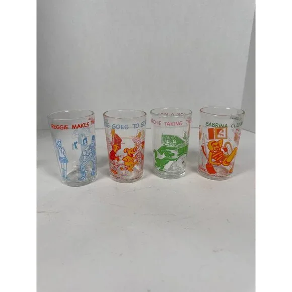 Vtg 1971 Archie Comics Glasses Set of 4 • Reggie Hot Dog Archie Sabrina • Reggie - Picture 2 of 13